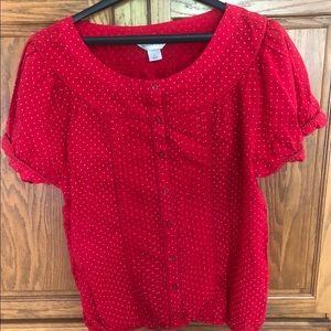 Christopher Banks Red w/white polka dots blouse.